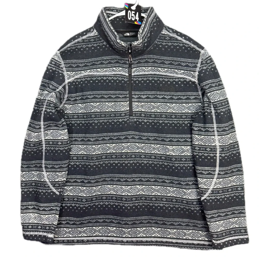 The North Face Quarter Zip Pullover Mens XXL Gray Fair Isle Fleece Sweater